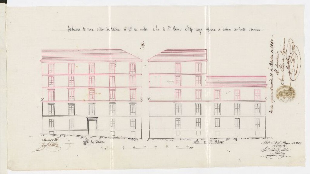 Miniatura de D. León Repulllés, pidiendo licencia para levantar dos pisos sobre el principal que tiene la casa de su propiedad, sita en la calle de Atocha, nº 135, con vuelta a la de S. Pedro nº 24, manzana 254.