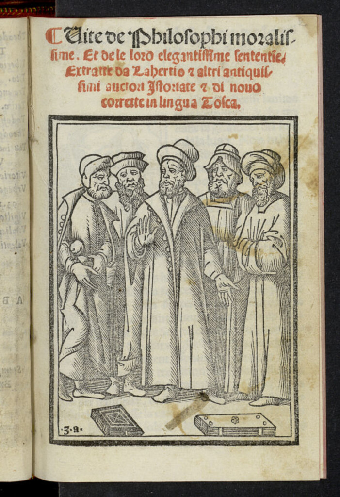 Miniatura de Vite de Philosophi moralissime, Et de le loro elegantissime sententie: Extratte da Lahertio et altri antiquissimi auctori / Istoriate et di nouo corrrette in lingua Tosca