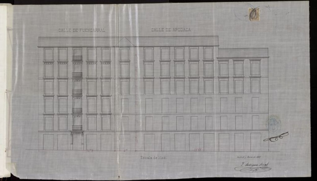 Miniatura de Expediente promovido por Isaac Rodriguez Avial en nombre de D. Manuel Aedo en solicitud de licencia para edificar en la calle Fuencarral 98, esquina a la de Apodaca 1