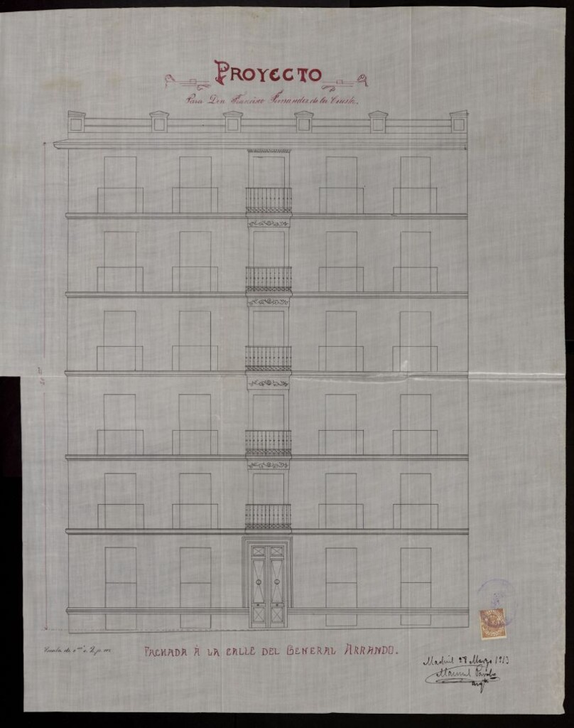 Miniatura de D. Francisco Fernandez Cuesta, solicitando tira de cuerdas y construcción en el solar nº 4 de la calle del General Arrando