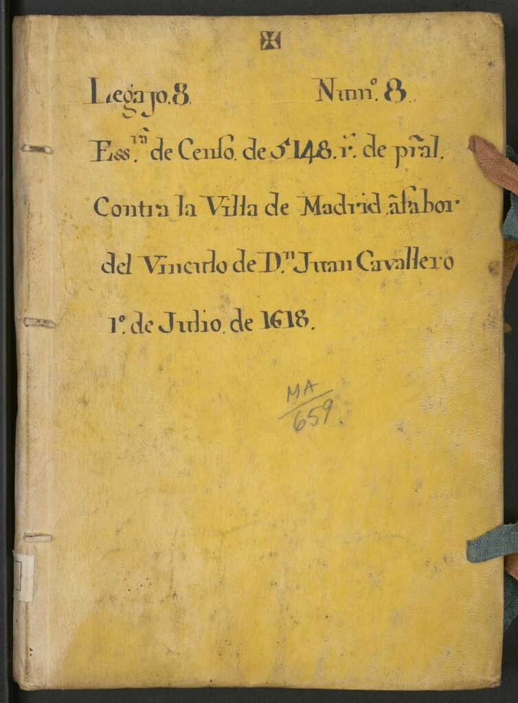 Miniatura de Ess.ra [Escritura] de censo de 5148 r[eales] de pr[incip]al contra la Villa de Madrid a fabor del vínculo de D[o]n Juan Cavallero