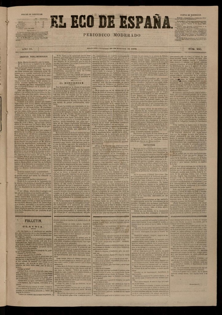 Miniatura de El Eco de España del 28 de febrero de 1873
