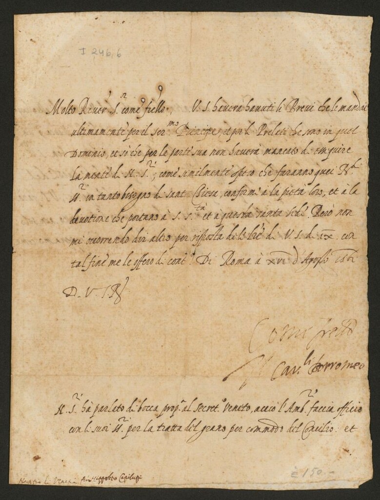 Miniatura de Carta del Cardenal Borromeo, Arzobispo de Milán