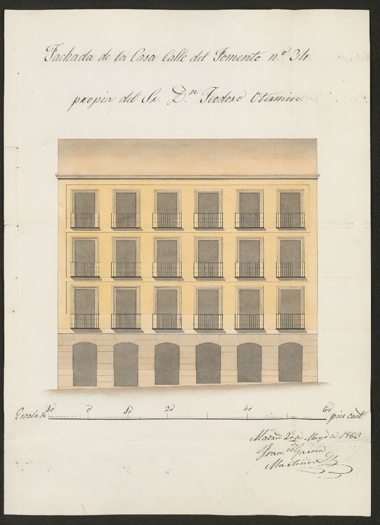 Miniatura de D. Teodoro Otermín, para construir de nueva planta la casa de su propiedad, sita en la calle de Fomento, nº 34 moderno, manzana 551.