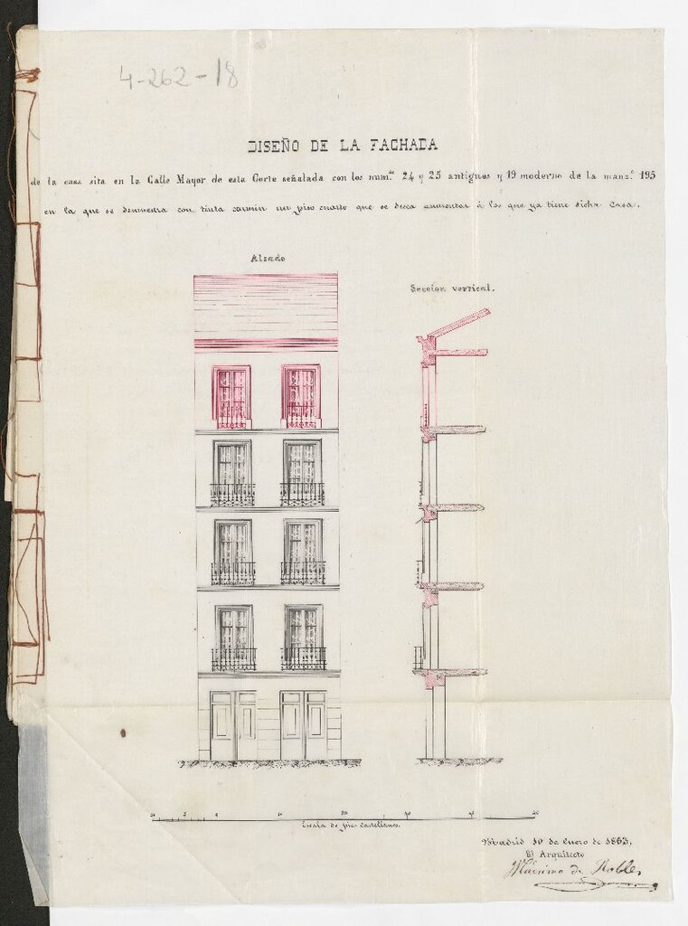 Miniatura de Sobre licencia para levantar un piso en la casa calle Mayor 19, moderno, pedida por D. Manuel de Eguiluz, dueños de la finca.