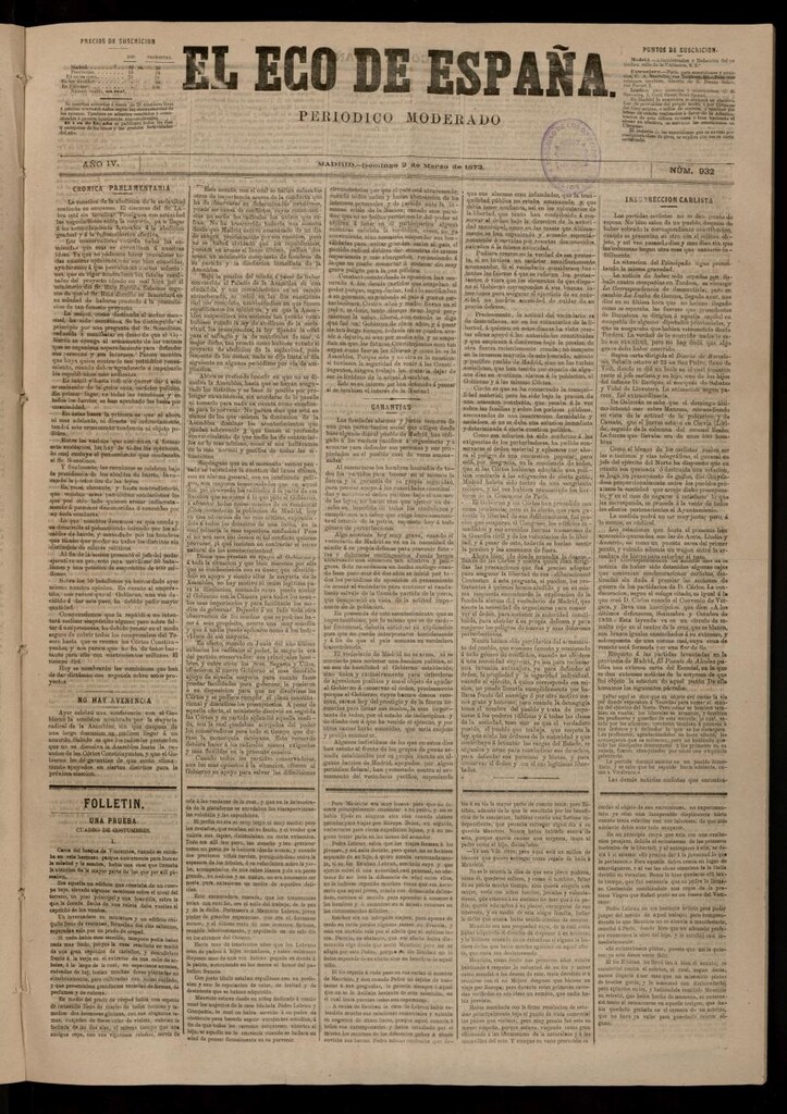 Miniatura de El Eco de España del 2 de marzo de 1873