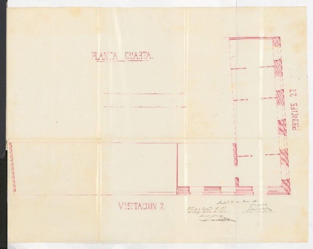 Miniatura de D. José de Mesa y Flores, en concepto de apoderado de la Excma. Sra. Dª María Josefa Fernández de Liñán, dueña de la casa calle de la Visitación nº 2, con vuelta a la del Príncipe nº 27, manzana 216; para verificar varias reformas, y levantar un piso sobre los que actualmente tiene.