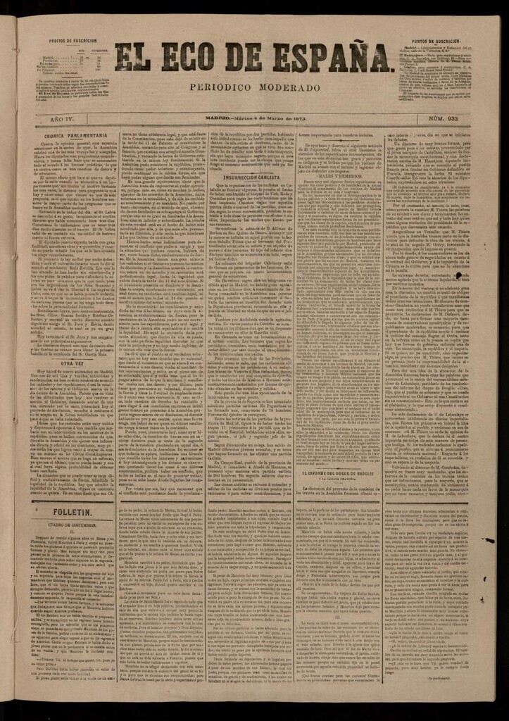 Miniatura de El Eco de España del 4 de marzo de 1873