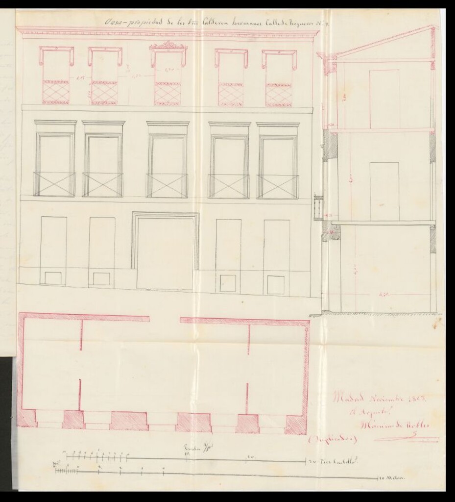Miniatura de D. Luis Calderón, dueño de la casa calle de Regueros, nº 8, para levantar un piso sobre el existente.
