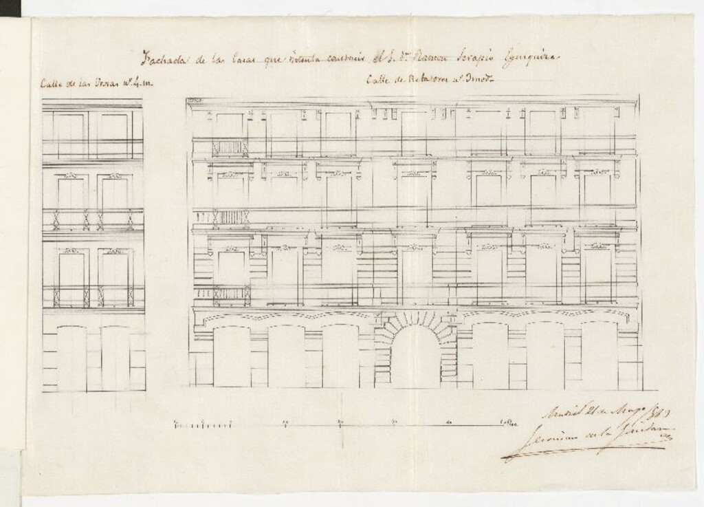 Miniatura de D. Ramón Serapio Egurquiza, para construir de nueva planta, la casa de su propiedad, sita en la calle de Relatores, nº 3 moderno, con testero a la de las Urosas, nº 4 nuevo, de la manzana 157.