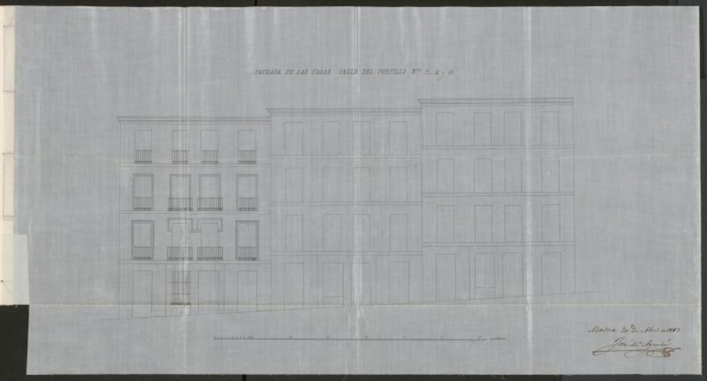 Miniatura de D. José María Aguilar a nombre de D. Ricardo de la Cámara, para reedificar en los solares sitos en las calles del Portillo, Cristo y Limón, nºs 5, 7 y 8.