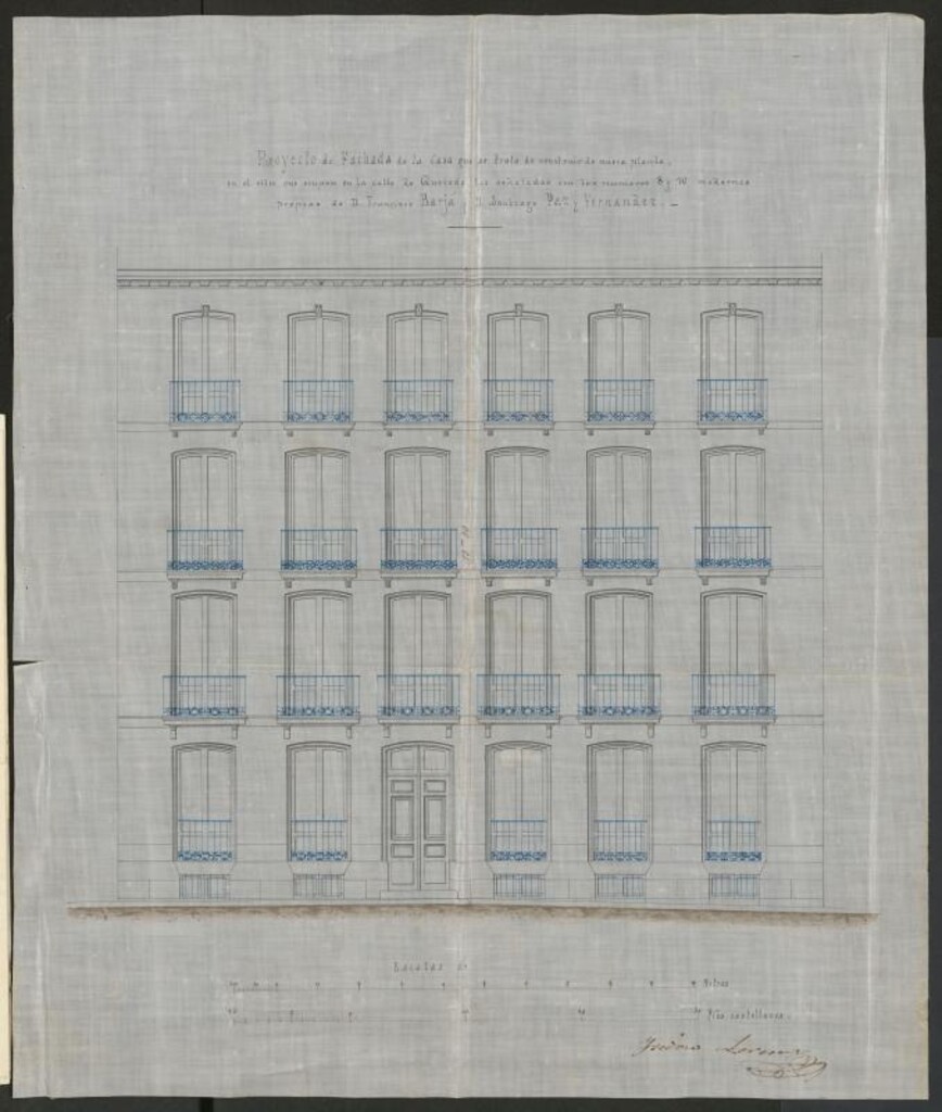 Miniatura de D. Santiago Paz y Fernández, para reedificar de nueva planta la casa de su propiedad, sita en la calle de Quevedo, nº 10 moderno, manzana 228.