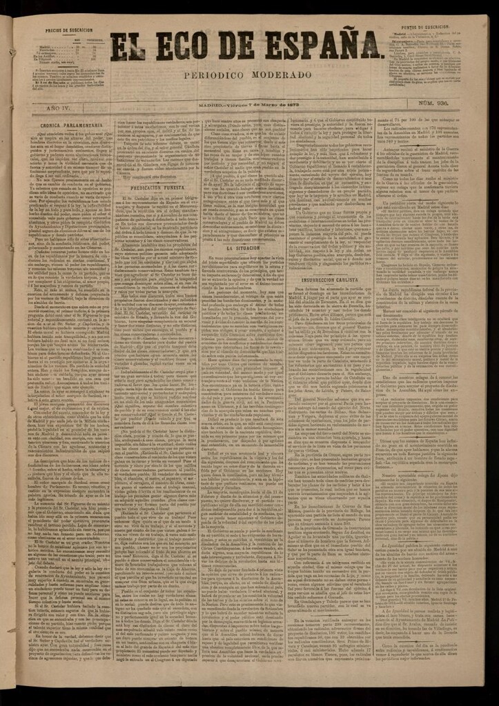 Miniatura de El Eco de España del 7 de marzo de 1873