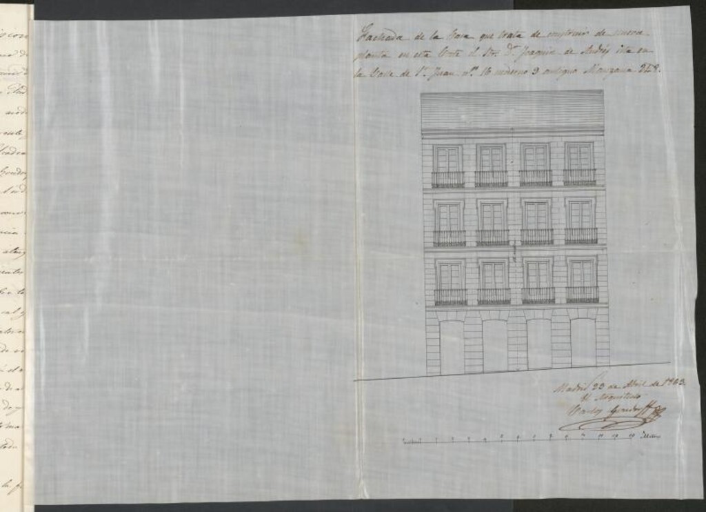 Miniatura de D. Joaquín de Andrés, en solicitud de licencia para reedificar su casa calle de S. Juan nº 16 moderno, manzana 248.