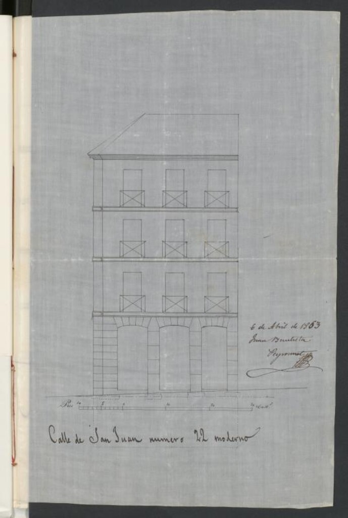 Miniatura de D. Antolín Sedano, para reedificar su casa calle de S. Juan nº 22, con vuelta a la Costanilla de los Desamparados nº 8.