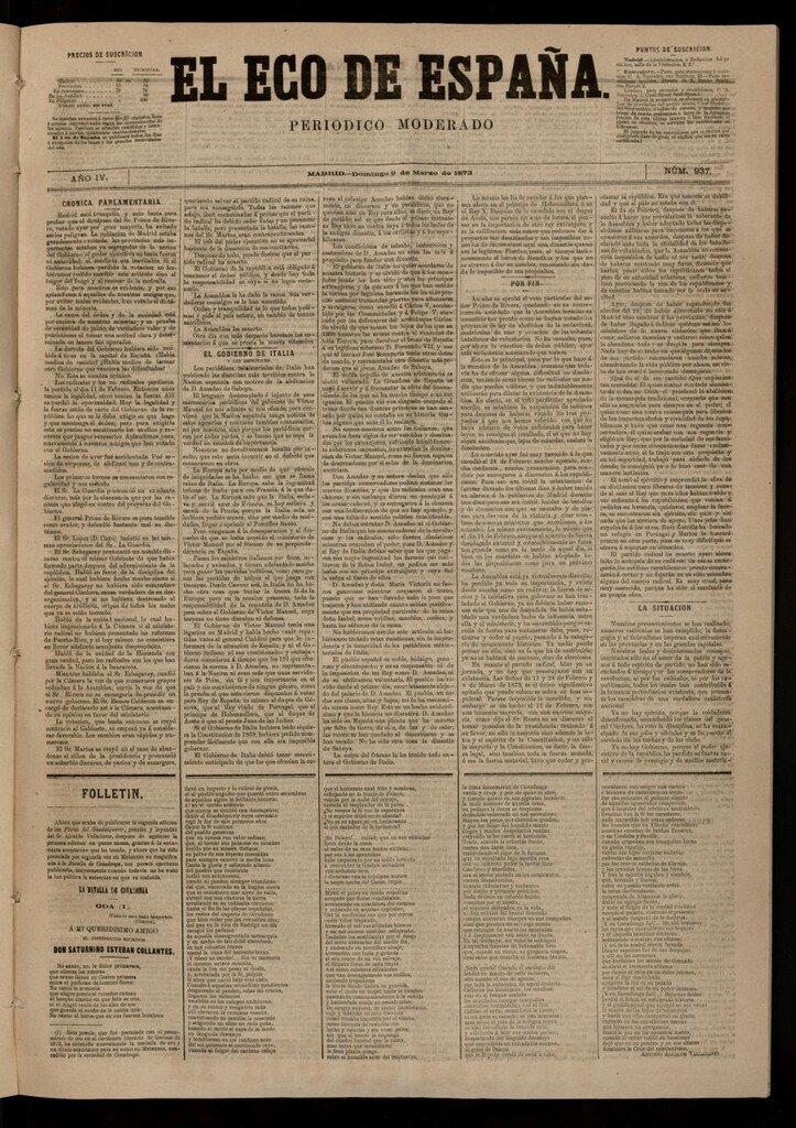 Miniatura de El Eco de España del 9 de marzo de 1873
