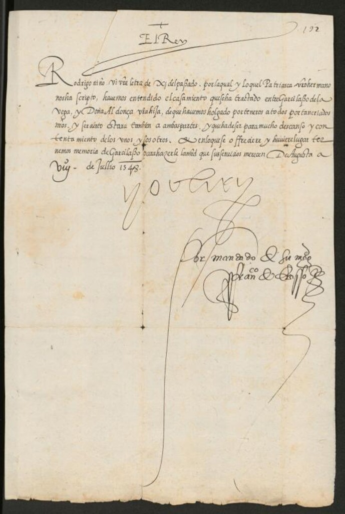 Miniatura de [Real cédula de Carlos I a D. Rodrigo Niño, mostrando su satisfacción por el casamiento tratado entre Doña Aldonza, hija de éste, y Garcilaso de la Vega]