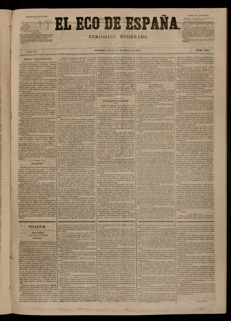 Miniatura de El Eco de España del 11 de marzo de 1873