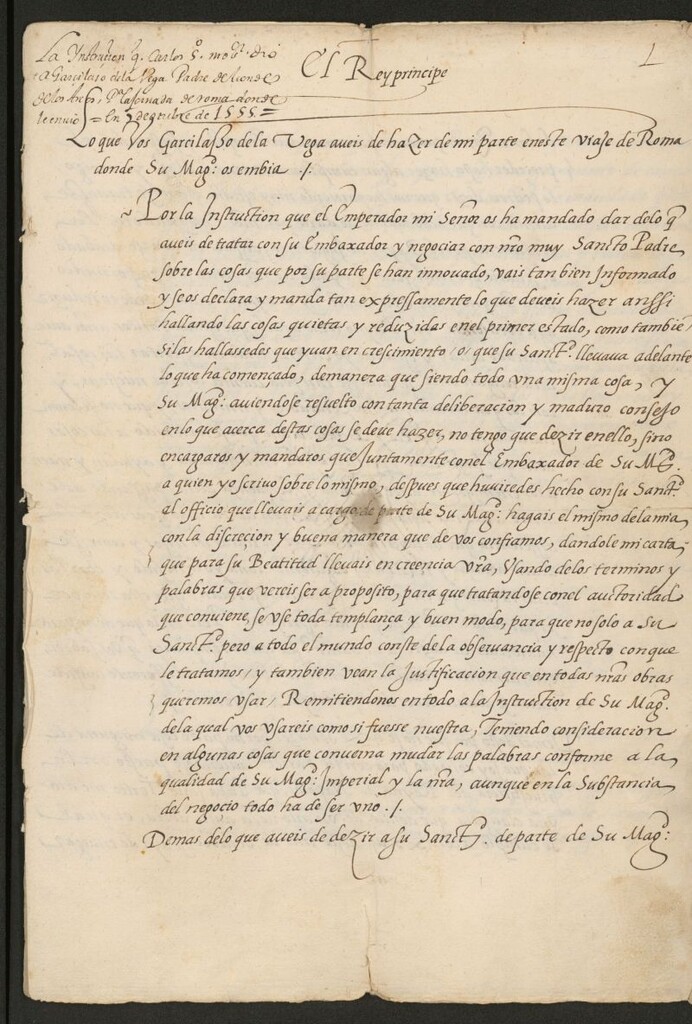 Miniatura de Instruction a Garcilasso para lo que Vuestra Magestad le manda que haga en Roma