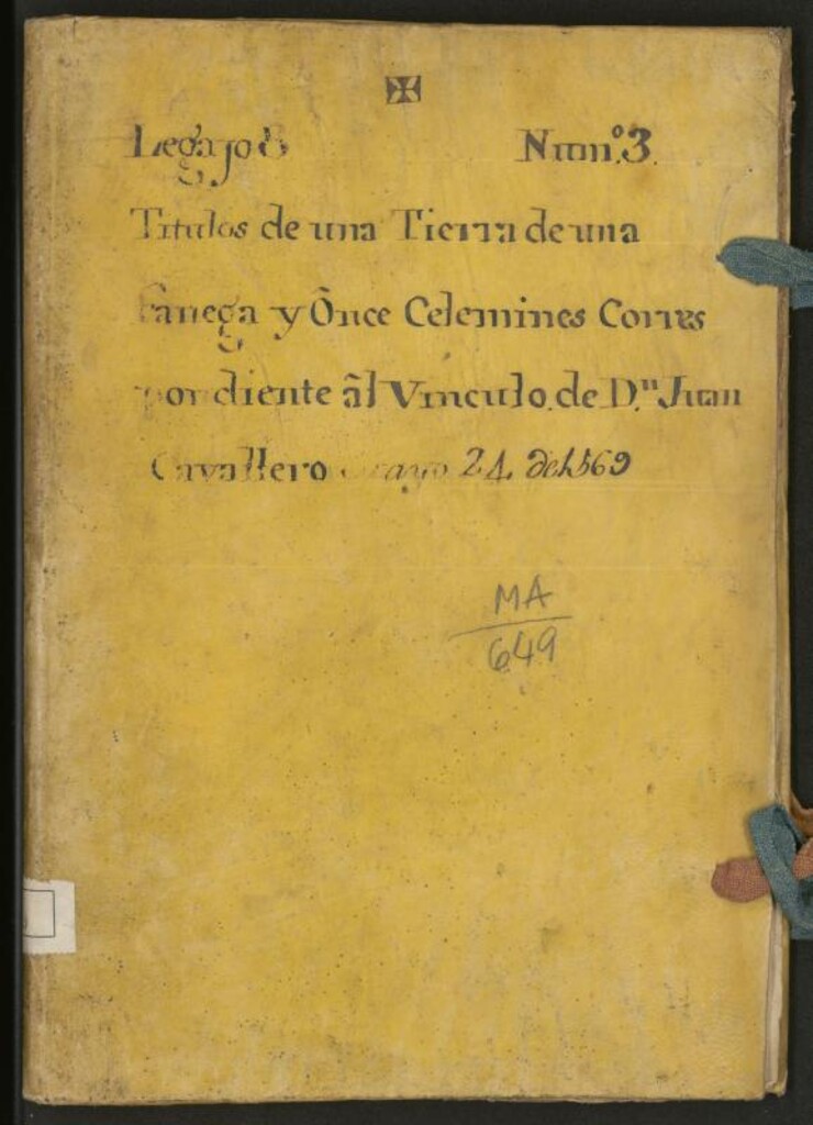 Miniatura de Títulos de una tierra de una fanega y once celemines correspondiente al vínculo de D[o]n Juan Cavallero [i.e. Caballero]