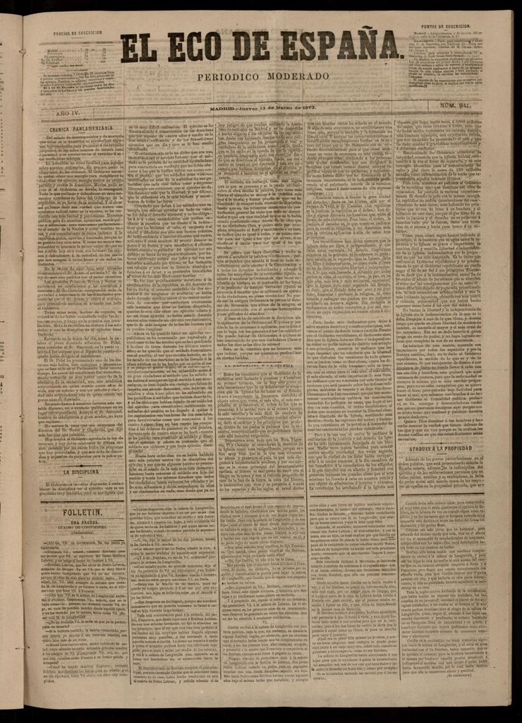 Miniatura de El Eco de España del 13 de marzo de 1873