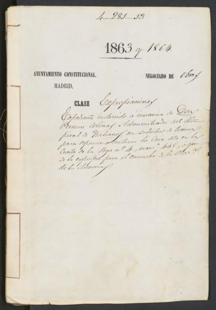 Miniatura de D. Fermín Colina, Administrador del Hospital de Italianos, en solicitud de licencia para reparar o construir la casa sita en la Cuesta de la Vega, nº 4, manzana 445.