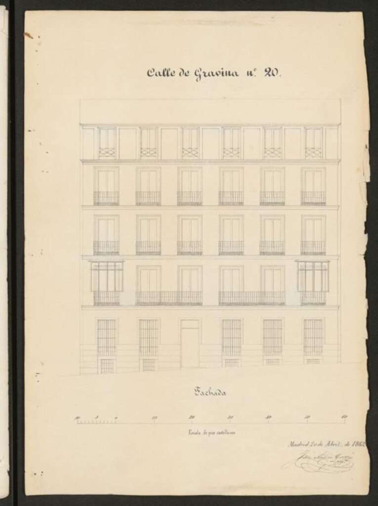 Miniatura de D. Julián Reyter a nombre de la Sra. Condesa de la Torre-Pando, en solicitud de licencia para construir de nueva planta un solar sito en la calle de Gravina nº 20, manzana 307.