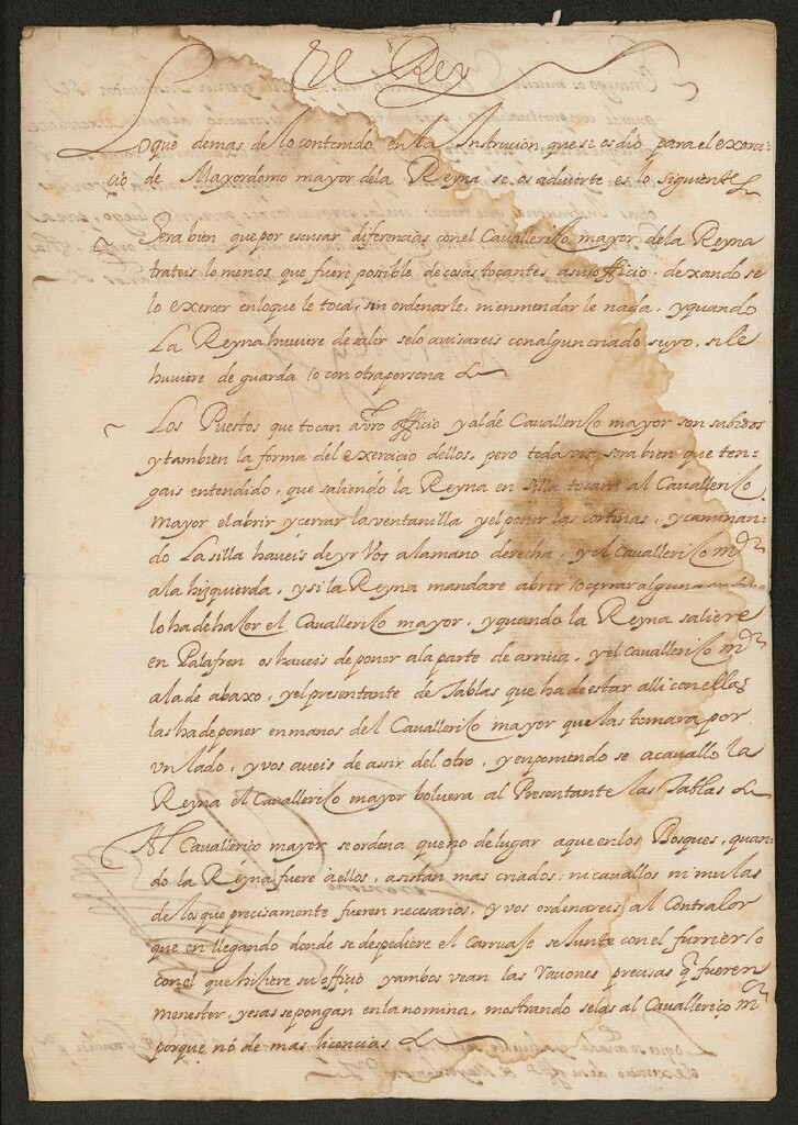 Miniatura de [Instrucción complementaria de Felipe IV al Duque de Gandía para el ejercicio de su oficio de mayordomo mayor de la reina Isabel de Borbón]