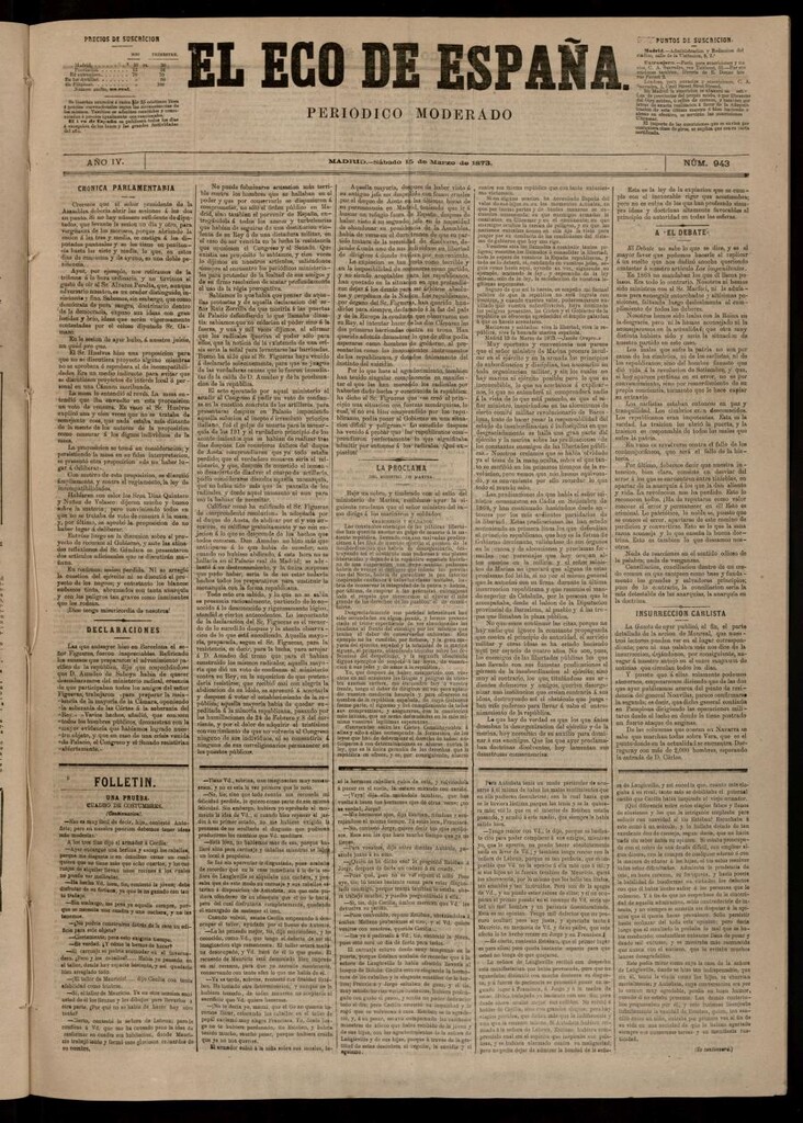 Miniatura de El Eco de España del 15 de marzo de 1873