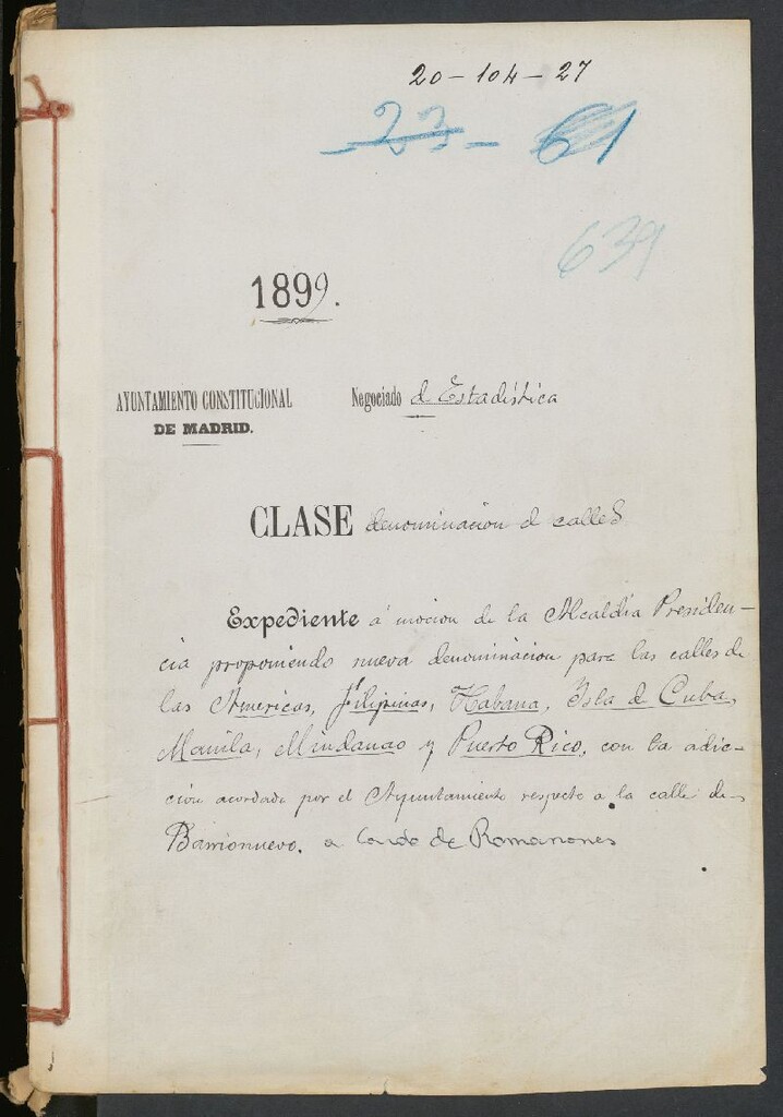 Miniatura de Moción de la Alcaldía Presidencia proponiendo nueva denominación para las calles de las Americas, Filipinas, Habna, Isla de Cuba, etc.