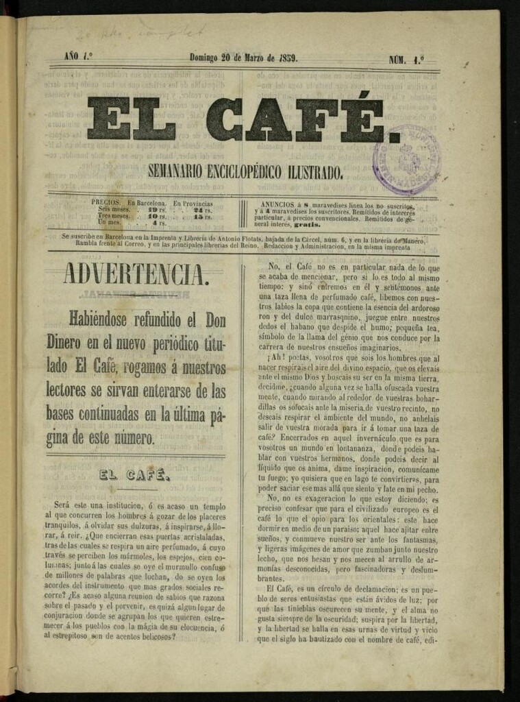 Miniatura de El Café : semanario enciclopédico ilustrado