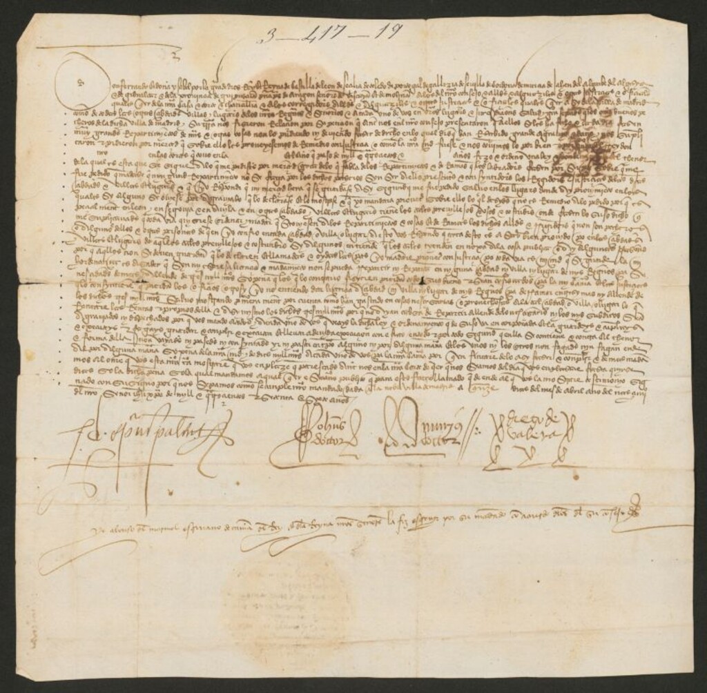 Miniatura de Provisión del Consejo prohibiendo sobrepasar en los repartimientos los tres mil maravedíes  sin consentimiento expreso  de los Reyes.
