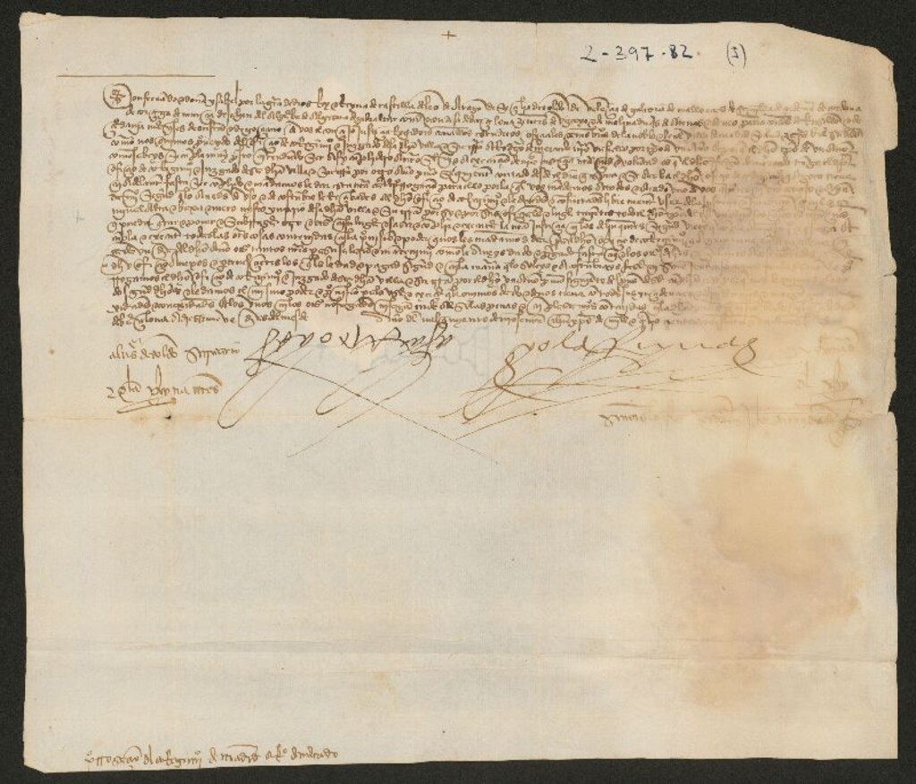 Miniatura de Provisión de los Reyes Católicos, prorrogando por un año en su cargo al corregidor de Madrid,  Rodrigo de Mercado.