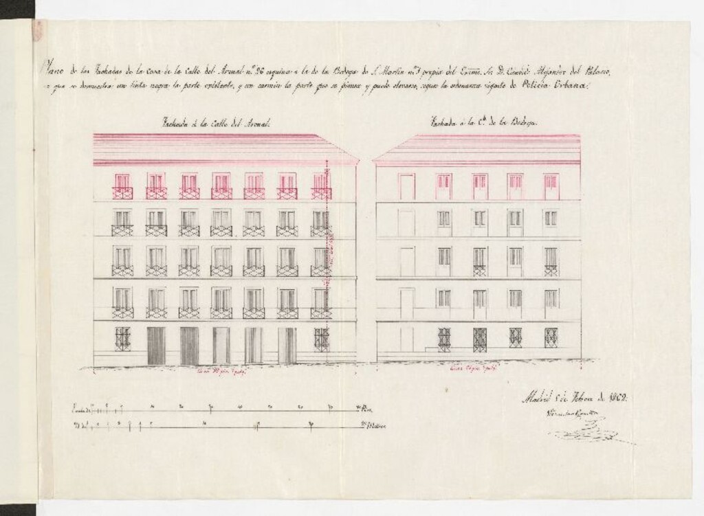 Miniatura de D. Cándido Alejandro de Palacio, en solicitud de licencia para construir un 4º piso en su casa calle del Arenal nº 26, con vuelta a la de la bodega de s. Martín nº 1.