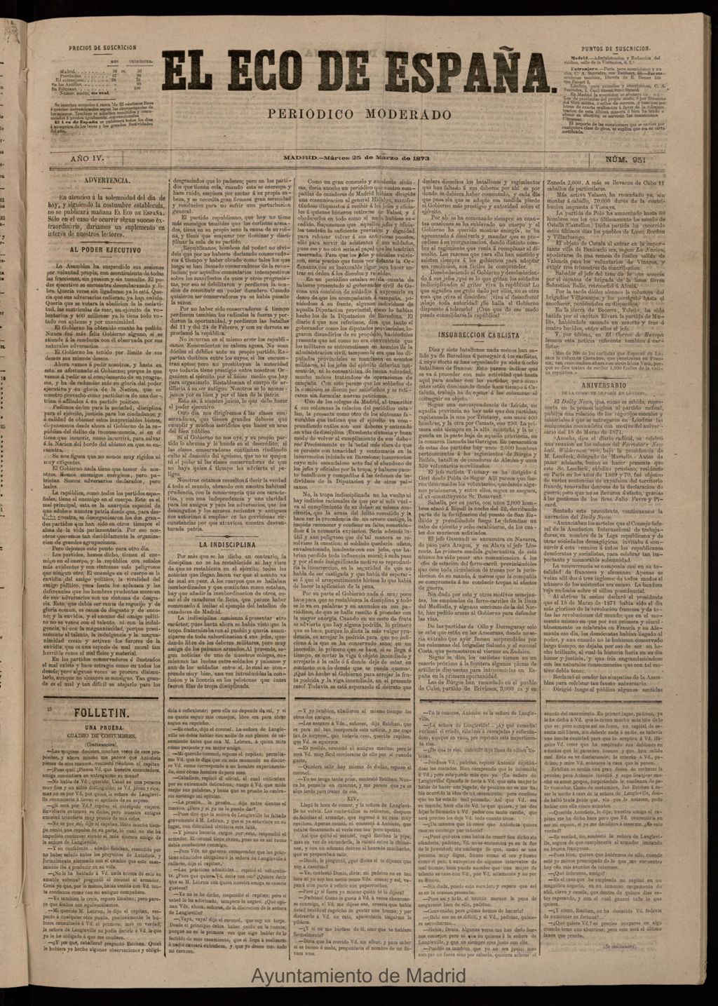 Miniatura de El Eco de España del 25 de marzo de 1873