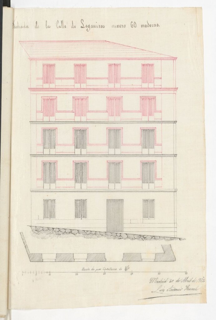 Miniatura de D. Miguel Redondo y Escorial, en concepto  de Apoderado de su Sra. Madre, solicitando licencia para levantar piso 3º y sotabanco, en la casa de la propiedad de esta, sita en la calle de Leganitos nº 60, con vuelta a la de S. Leonardo, nº 8, manzana 533.