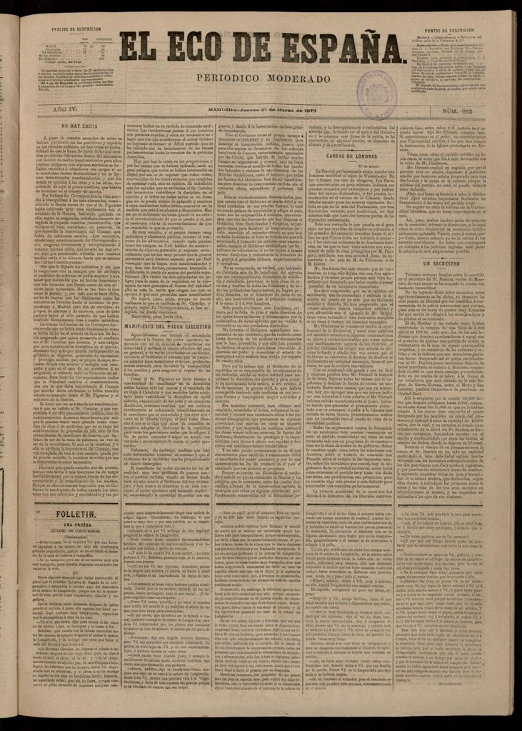 Miniatura de El Eco de España del 27 de marzo de 1873
