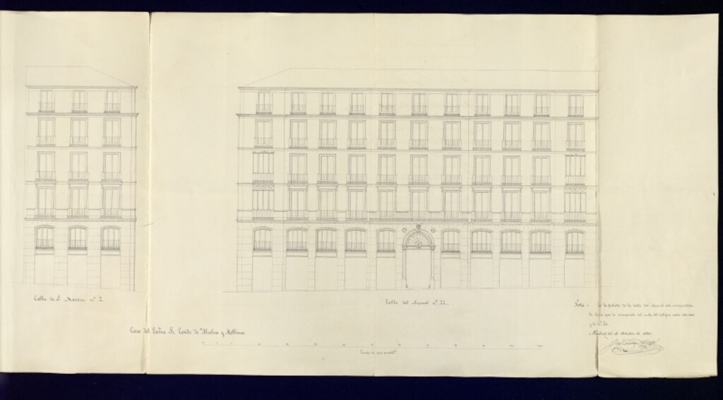 Miniatura de Excmo. Sr. Conde de Alcolea y de Molina, en solicitud de licencia para construir de nueva planta la casa de su propiedad sita en las calles del Arenal nº 22 con vuelta a la calle de S. Martín nº 2.