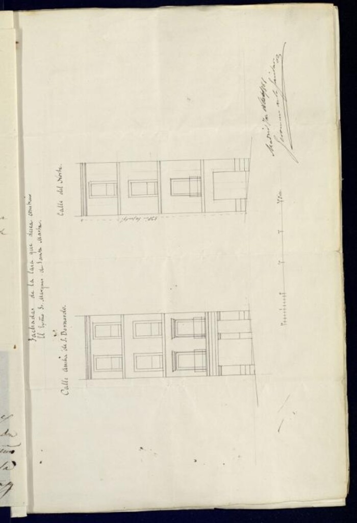 Miniatura de D. Gerónimo de la Gándara, a nombre del Sr. Marqués de Sta. Marta, en solicitud de licencia para construir de nueva planta la casa calle Ancha de s. Bernardo nº 71, con accesorias a la del Norte nº 16, manzana 504.