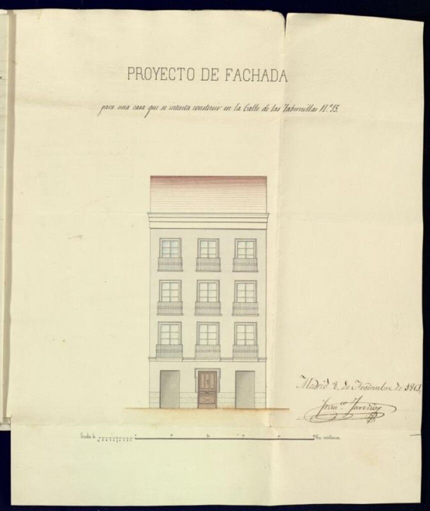 Miniatura de D. Felipe Oviedo, en solicitud de licencia para construir de nueva planta la casa calle de la Tabernilla nº 15.