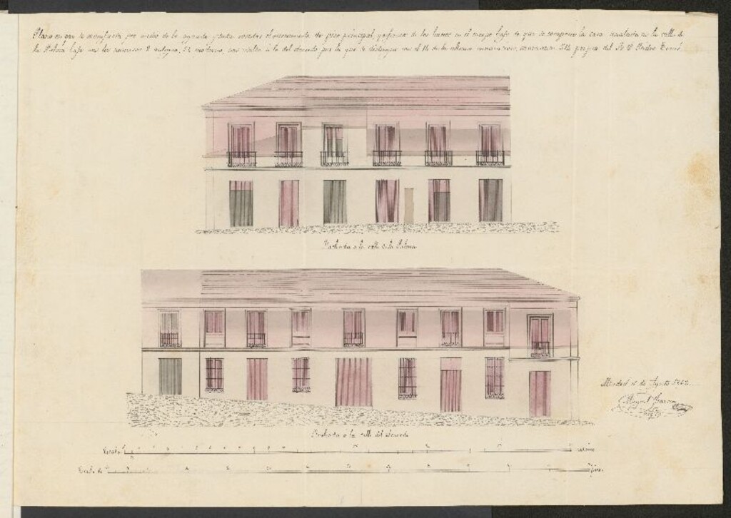 Miniatura de D. Isidro Tomé, dueño de la casa calle de la Palma Baja, nº 4, con vuelta a la del Acuerdo nº 14, manzana 514, para regularizar los huecos de puerta en la fachada a la 1ª de dichas calles, y aumentar el piso principal.