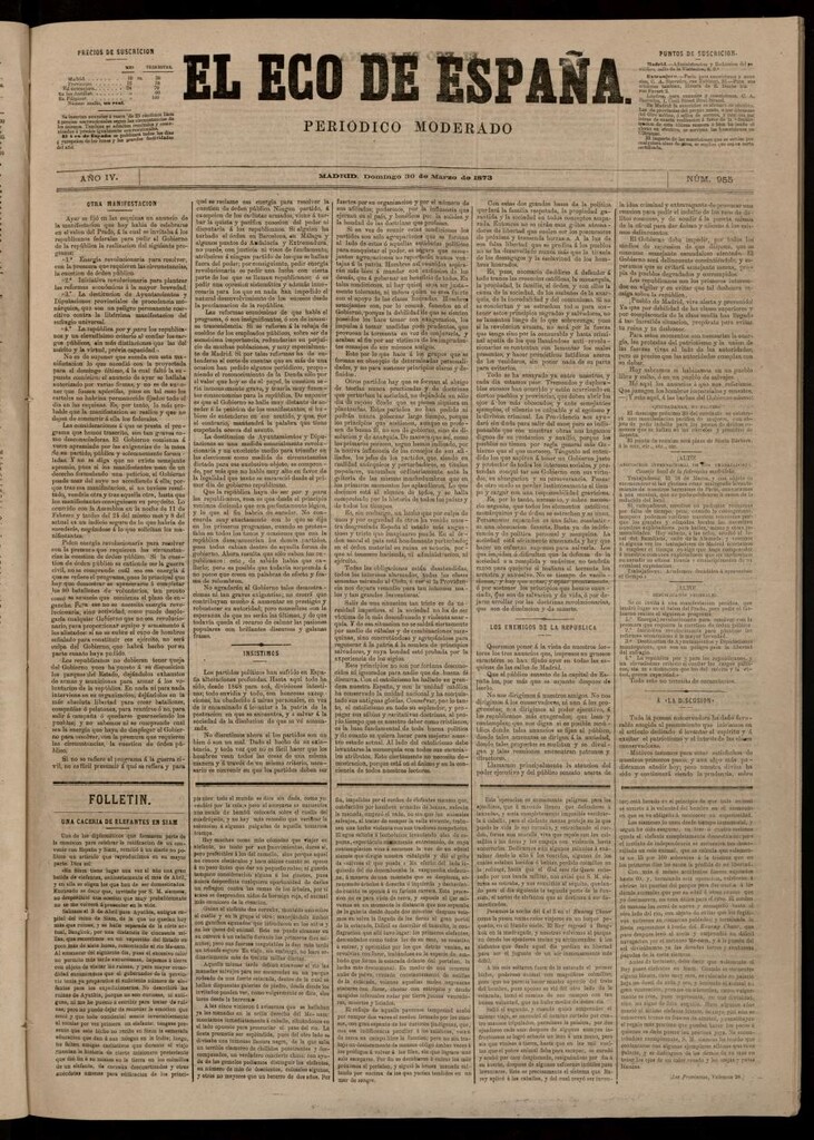 Miniatura de El Eco de España del 30 de marzo de 1873