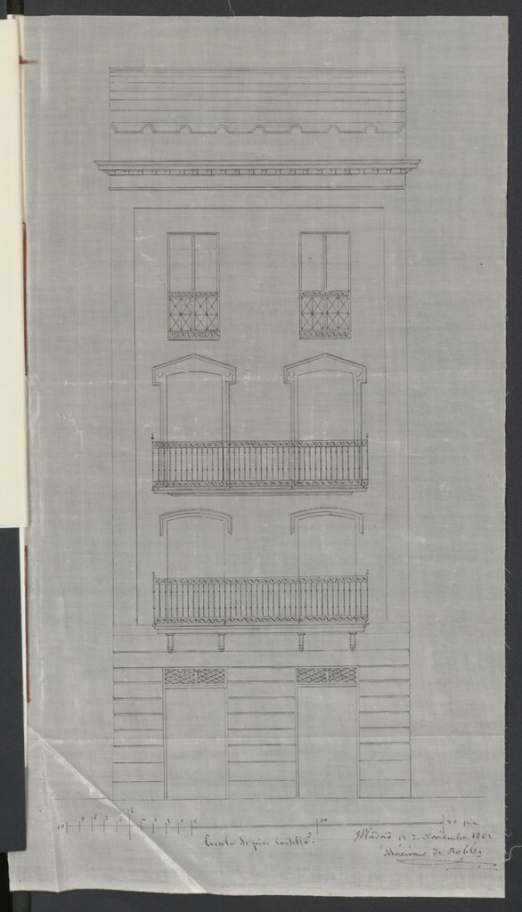 Miniatura de D. Antonio Porras, para construir de nueva planta la casa de su propiedad y fachada, sita en la calle de S. Antón, hoy Pelayo nº 59.