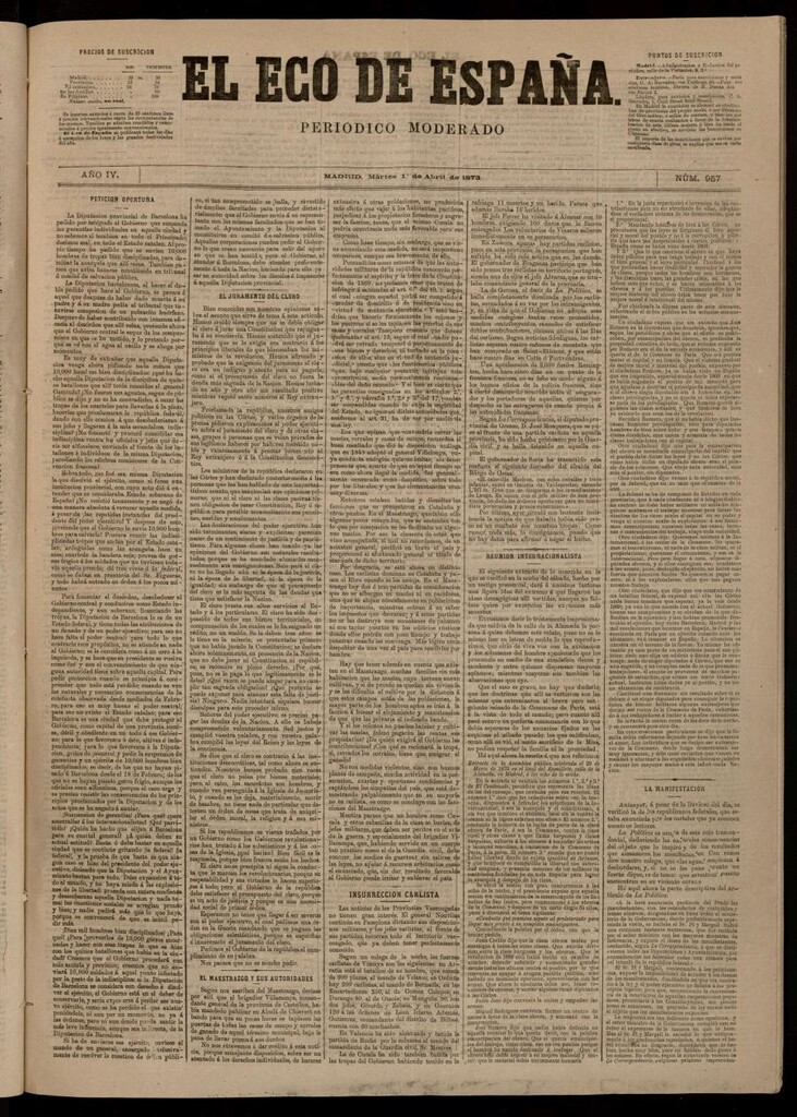 Miniatura de El Eco de España del 1 de abril de 1873