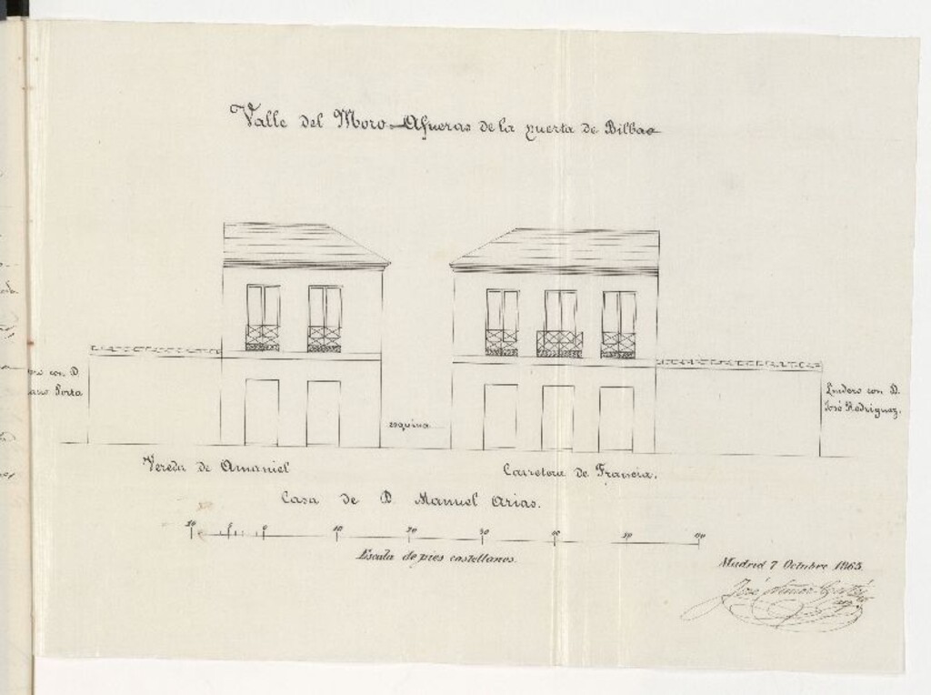 Miniatura de D. Manuel Arias, en solicitud de licencia para edificar en la carretera de Francia afueras de la Fábrica de papel pintado.