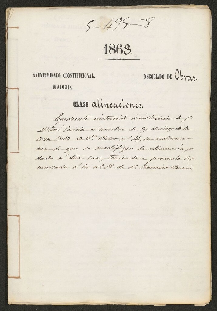 Miniatura de D. José Ceriola a nombre de los dueños de la casa calle de S. Pedro nº 14, en reclamación de que se modifique la alineación dada a otra casa, teniéndose presente la marcada a la nº 12.