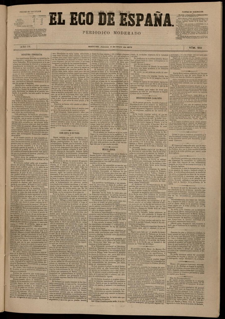 Miniatura de El Eco de España del 3 de abril de 1873
