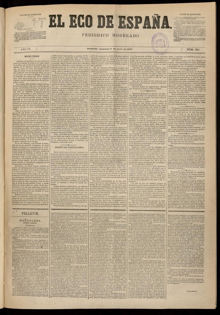 Miniatura de El Eco de España del 6 de abril de 1873