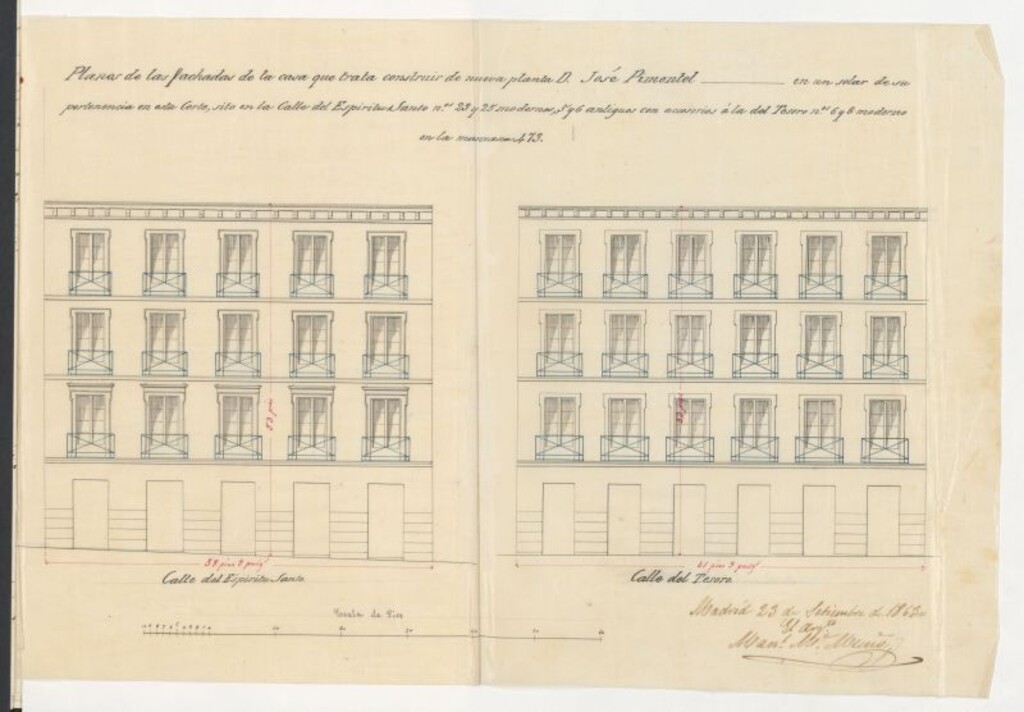 Miniatura de D. Lope Montero, apoderado de d. José Pimentel, dueño del solar  sito en la calle del Espíritu Santo nºs 23 y 25 modernos, con accesorias a la del Tesoro, nºs 6 y 8, solicitando licencia para construir en él de nueva planta.