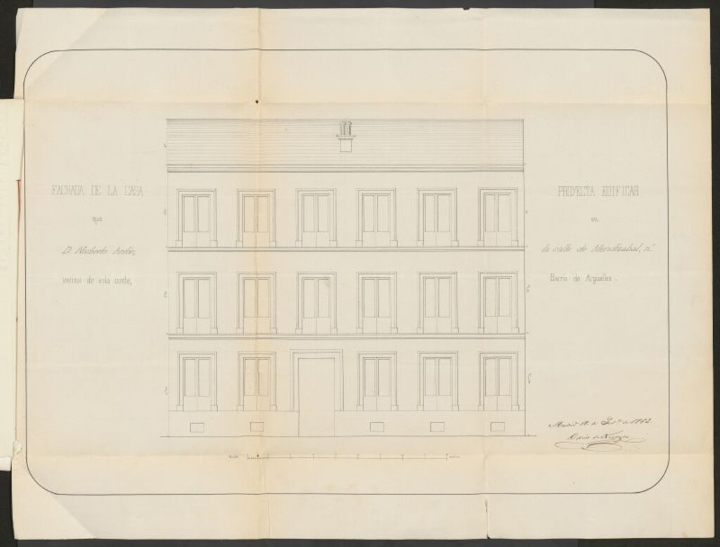 Miniatura de D. Norberto Antón, sobre licencia para construir de nueva planta en el solar de su propiedad, nº 3, manzana 16, del Barrio de Argüelles, calle de Mendizábal, en la Montaña del Príncipe Pío.
